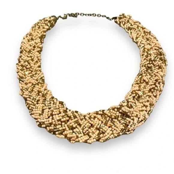 Vintage Chunky Braided Seed Bead Necklace w/ Chain Clasp - Retro Jewelry - Picture 4 of 12